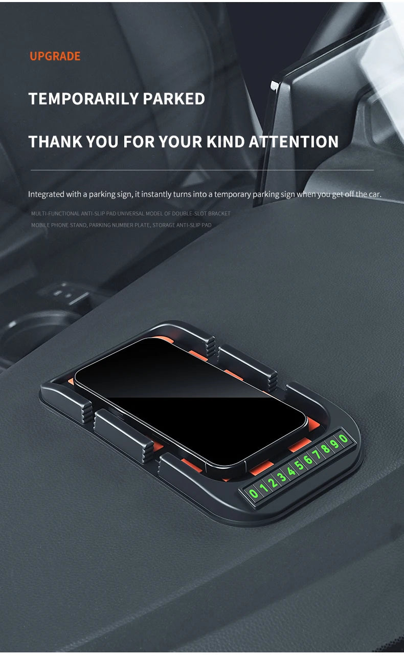 Car Phone Holder, Multifunctional, Dashboard Anti-Slip Mat, Navigation Stand, Parking Number Plate