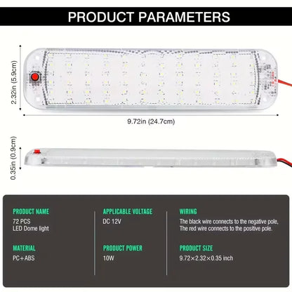 72LED 12V-80V Car Interior Light High Bright Cabin Dome Roof Ceiling Lamp Car Interior Reading Light For Trucks Campers Boats RV