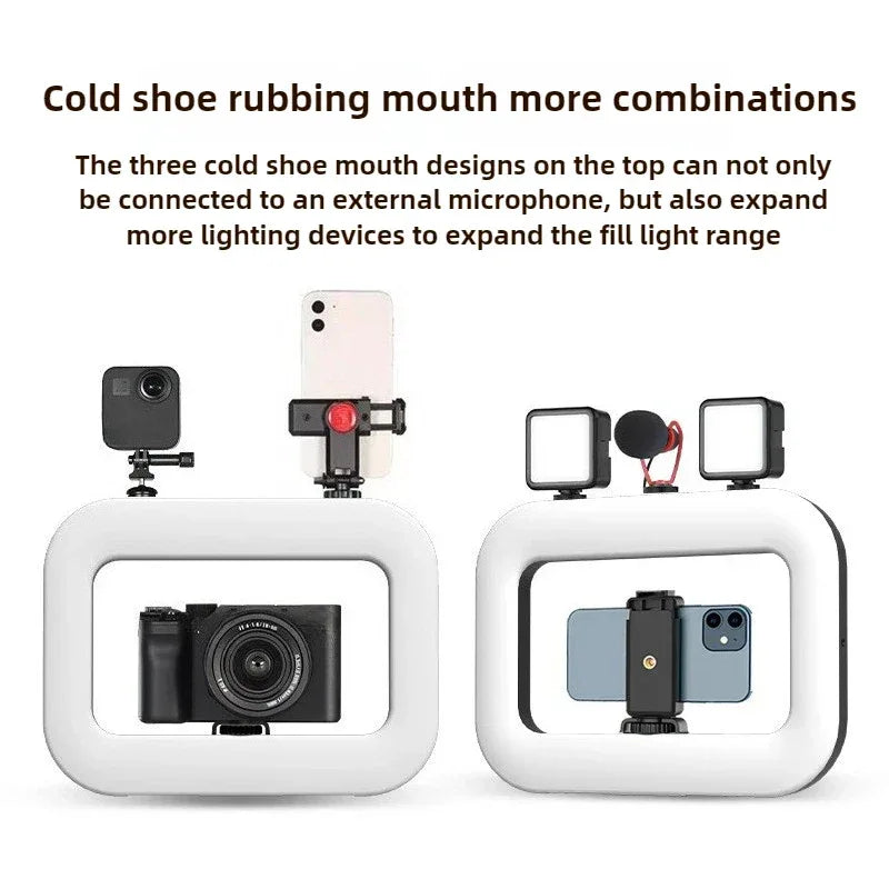 2500K-8500K RGB Three-color Dimming Ring Rabbit Cage Fill Light Selfie Live Broadcast Photography Light for Phone Action Camera