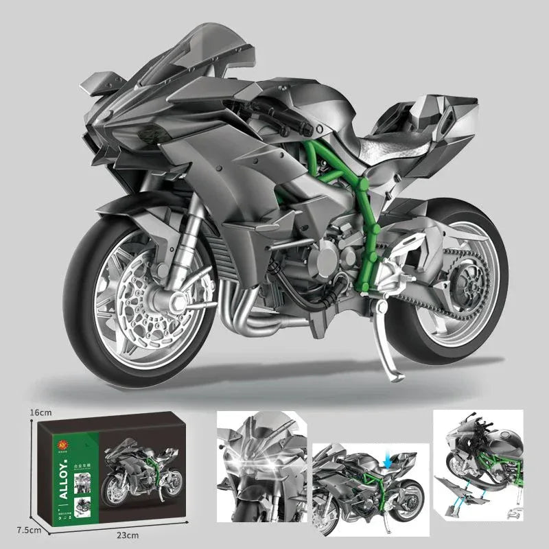 Large 1:6 Kawasaki H2R Bootable Sprayable Dynamic High Precision Alloy Motorcycle Model Diecast Sound Light Christmas Gift Box D
