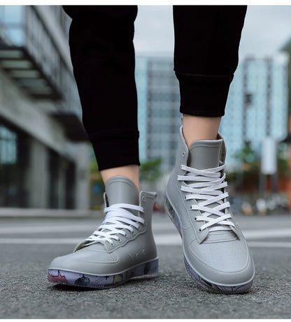 Men Rain Boots Fashion Trendy Nude Boots Anti-skid Work Chef Shoes Durable Waterproof Rubber Fishing Shoes Male Sneakers 2023New