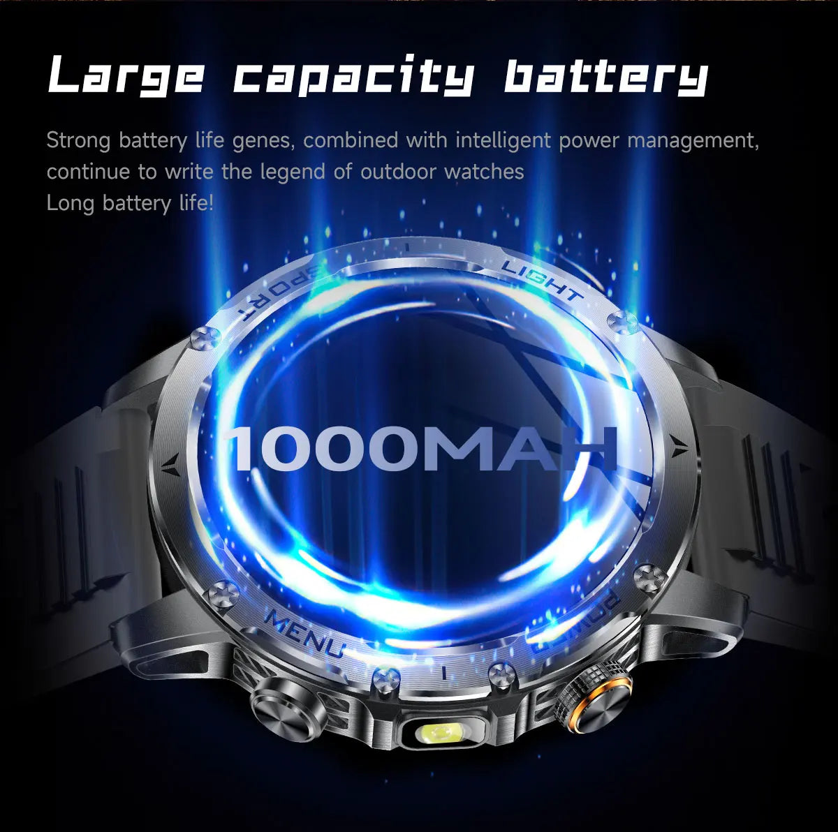 1.7" Large Screen Bluetooth Call Smart Watch Men‘s Sports Outdoor Flashlight 1000mAh Health Monitor Smartwatch for Man Male IP6