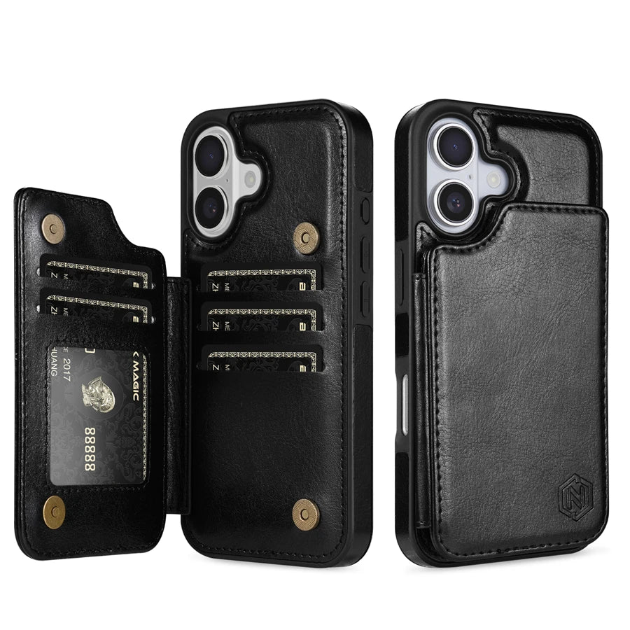 Wallet RFID Blocking Layer Protect Anti-Theft Magnetic Leather Case For iPhone Air 17 Pro Max 16e 15 Plus 14 13 12 11 Card Bag