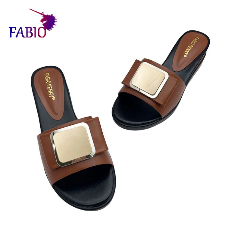 FABIO PENNY's 2026 new popular exquisite metal fashion thick-soled design slippers summer parties comfortable ladies' slippers