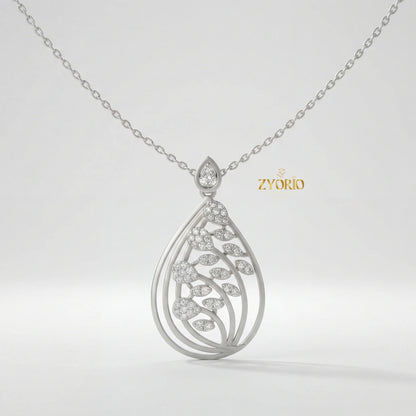 Luxury 14K 18K Gold Leaf Diamond Pendant Necklace for Women, Elegant Teardrop Nature Design Link Chain Jewelry for Engagement