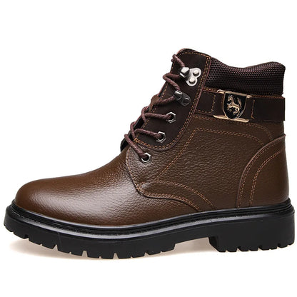 2025 Man's Genuine Leather Boots Winter Snow Shoes Wool Inner Anti Slip Father Ankle Boots Waterproof Man Snow Boots