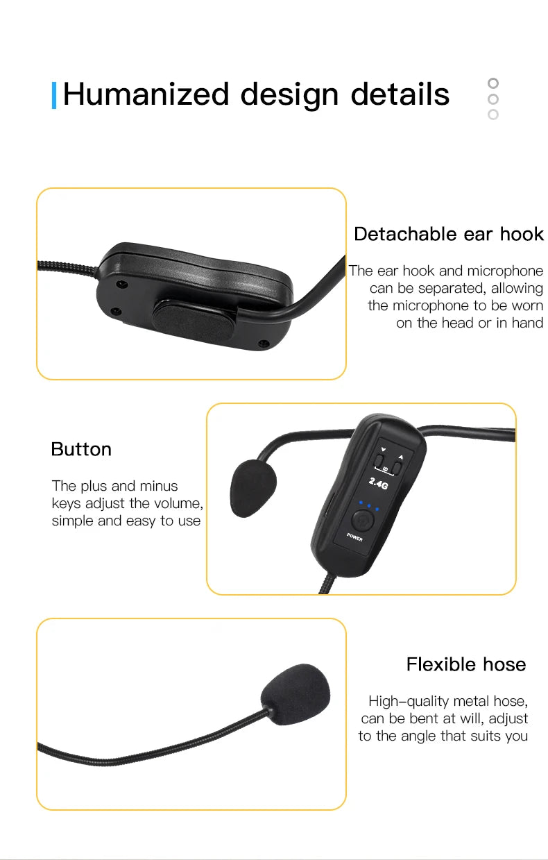 2.4G Head-mounted Wireless Lavalier Microphone Set Transmitter with Receiver for Amplifier Voice Speaker Teaching Tour Guide