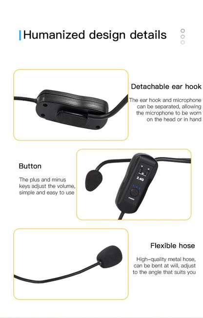 2.4G Head-mounted Wireless Lavalier Microphone Set Transmitter with Receiver for Amplifier Voice Speaker Teaching Tour Guide