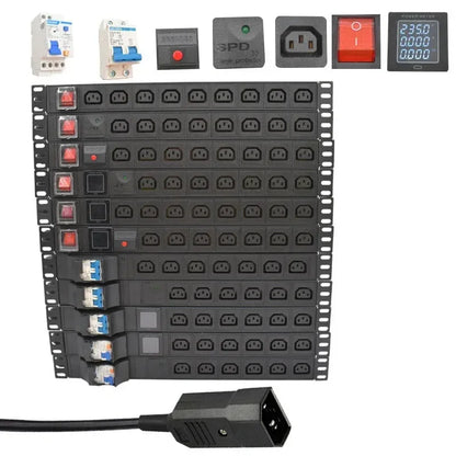 19 inches PDU SPD ammeter overload protection air switch Short circuit switch module power strip  IEC-320 C13 output C14 PLUG