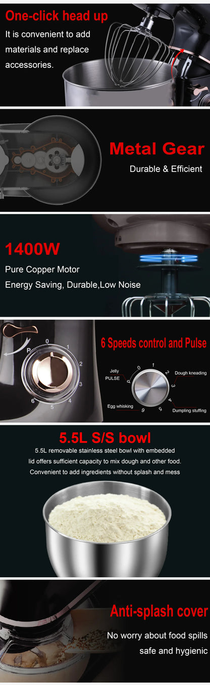 Stand Mixer Professional Kitchen Aid Food Blender Cream Whisk Cake Dough Mixers With Bowl Metal Gear Chef Machine Charm Sonifer