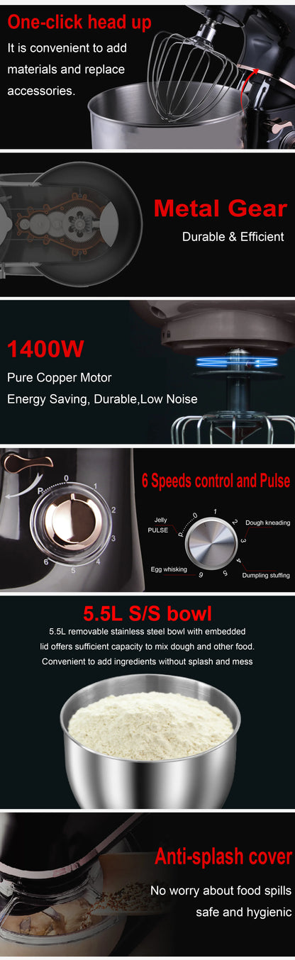 Stand Mixer Professional Kitchen Aid Food Blender Cream Whisk Cake Dough Mixers With Bowl Metal Gear Chef Machine Charm Sonifer