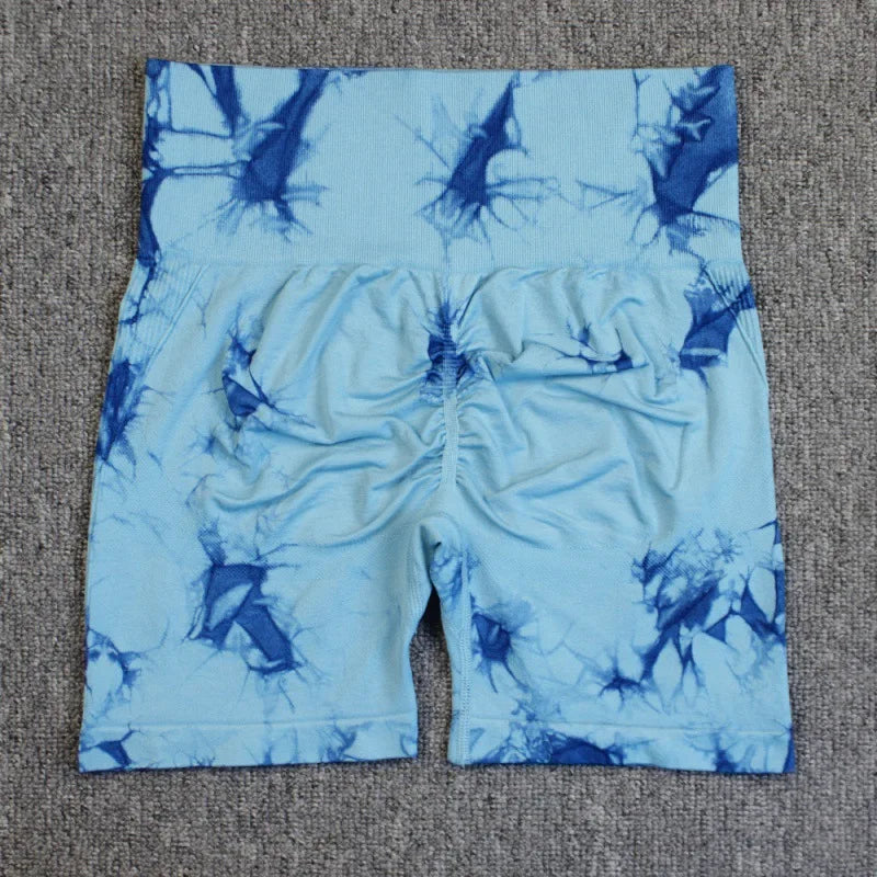 New Tie Dye Yoga Shorts Women Fitness Leggings Seamless Knitted Outdoor Running Sports Tights High Waist Butt Lift Elastic Pants