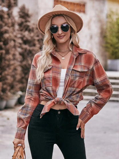 Autumn Plaid Shirt Women Long Sleeve Turn-down Collar Oversize Shirts Female Stylish Vintage Casual Blouse Ladies Chemise