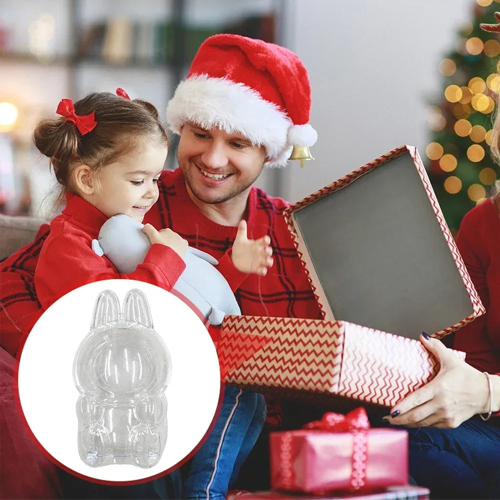 Transparent Macaron Doll Case For Labubu - Popmart Bubble Mart Storage Box, Dustproof Cover for Elf, Christmas New Year Gift
