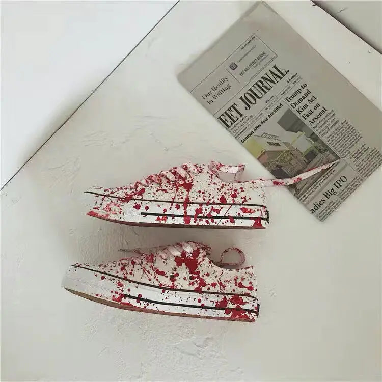 Graffiti Sneakers Men Women Black Ink Dirty Shoes Size 35-44 College Hiphop Style School Couple Shoes 2024 Spring Canvas Sneaker