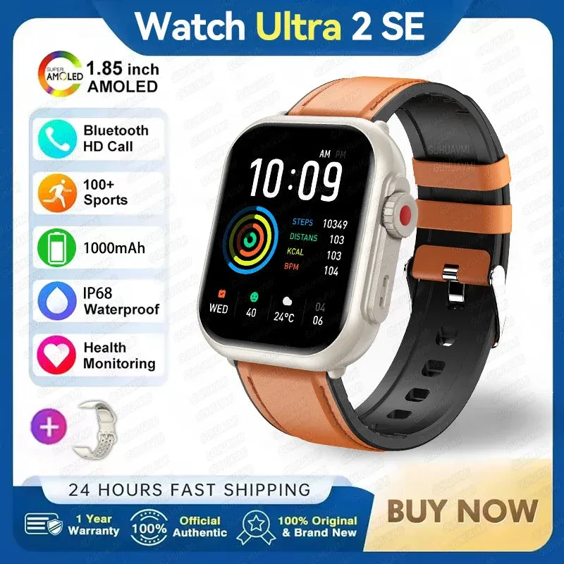Watch Ultra 2 SE Men Women 1000mAh AMOLED Heart Rate 100+Sport Bluetooth Call GPS Track Waterproof Smart Watch For IOS Android