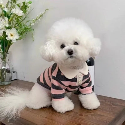 Fashion Striped Collared Dog Shirt Soft Breathable Cooling Vest Pet Hoodie For Puppy Outdoor Activities