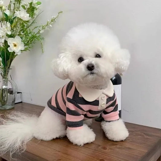 Fashion Striped Collared Dog Shirt Soft Breathable Cooling Vest Pet Hoodie For Puppy Outdoor Activities