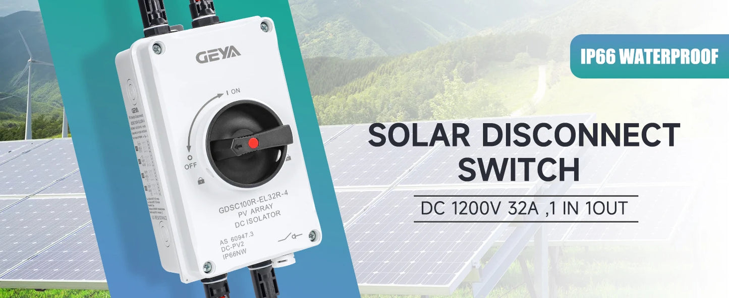DC Solar Disconnect Switch Isolator Switch 32A1200V with IP66 Waterproof Enclosure PV Panel Disconnect Switch for Solar Systems