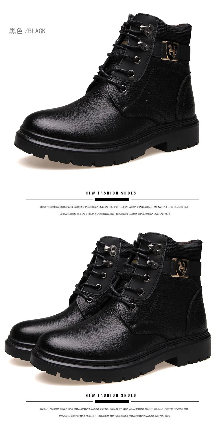 2025 Man's Genuine Leather Boots Winter Snow Shoes Wool Inner Anti Slip Father Ankle Boots Waterproof Man Snow Boots