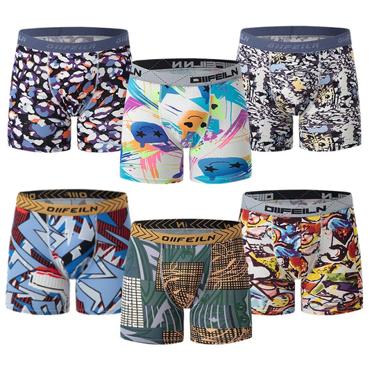 6-Piece Men's Color Printed Fashion Underwear Comfortable Joker Plus Size Boyshort Fitness Shorts Running Pants For Teenagers