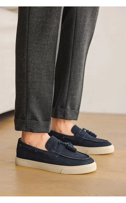 2025 Men Flat Loafers Frosted Suede Flat Shoes Comfortable Non Slip Trendy Fashion Loafers Lightweight Outdoor Casual Shoes