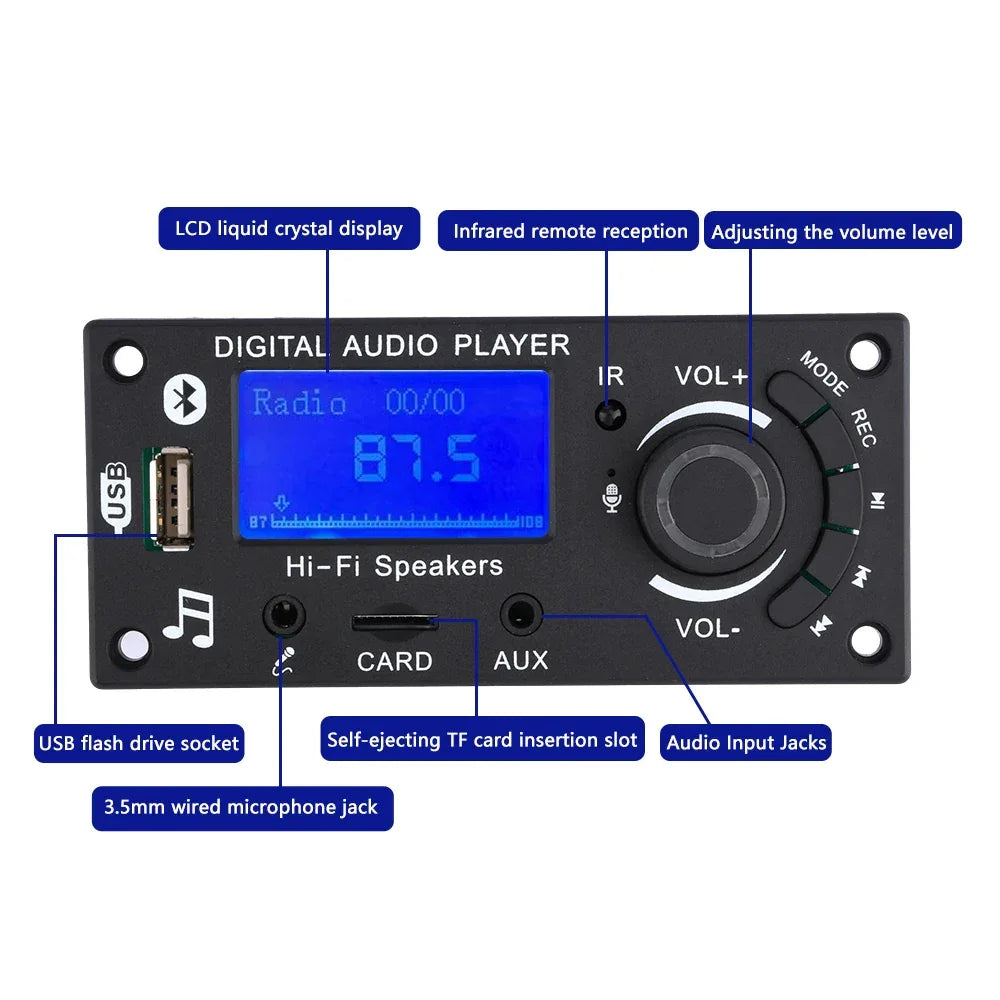 Wireless Audio Decoder Module mp3 Bluetooth 5.0 Car Audio Board FM APE FLAC WMA WAV Decoder with Remote Control TF Card USB Port