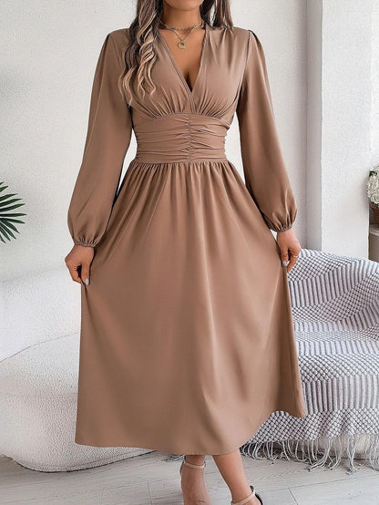Spring Summer Vacation High Split V-Neck Long Sleeve Dresses for Women Bridesmaid Dress