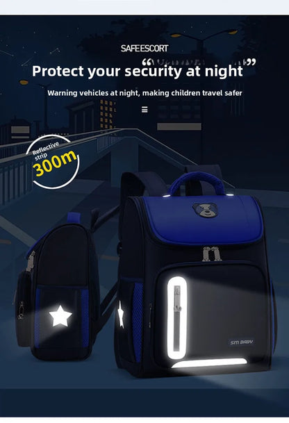 Lightweight Kids Backpack 1 3 6 Grade Spine Protection Reflective Space School Bag for Elementary Students