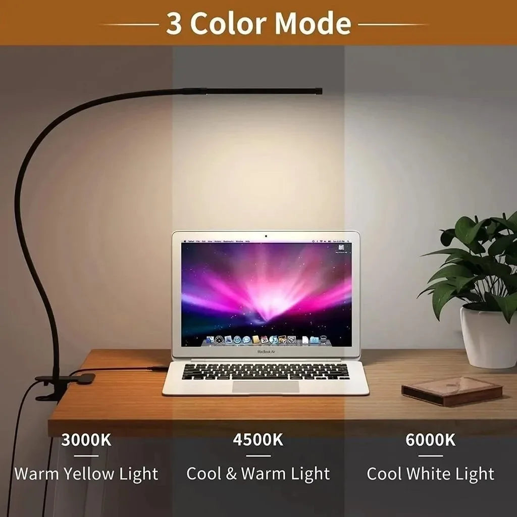 LED Adjustable Table Lamp USB 3 Colors Eye Protection Study Night Lamps Clip On Dimmable for Home Office  Reading Led Desk Lamps