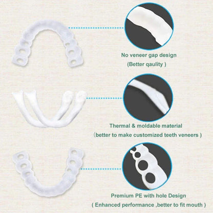 2 Pairs Smile Whitening Teeth Snap On Silicone Cosmetic Denture Upper and Lower Fake Tooth Cover Perfect Fit Teeth Beauty Tool