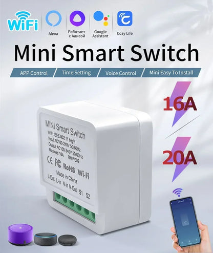 20A 16A Smart WiFi Switch DIY Automation Module 2-way Control CozyLife APP Remote Control Alexa Google Home Voice Control