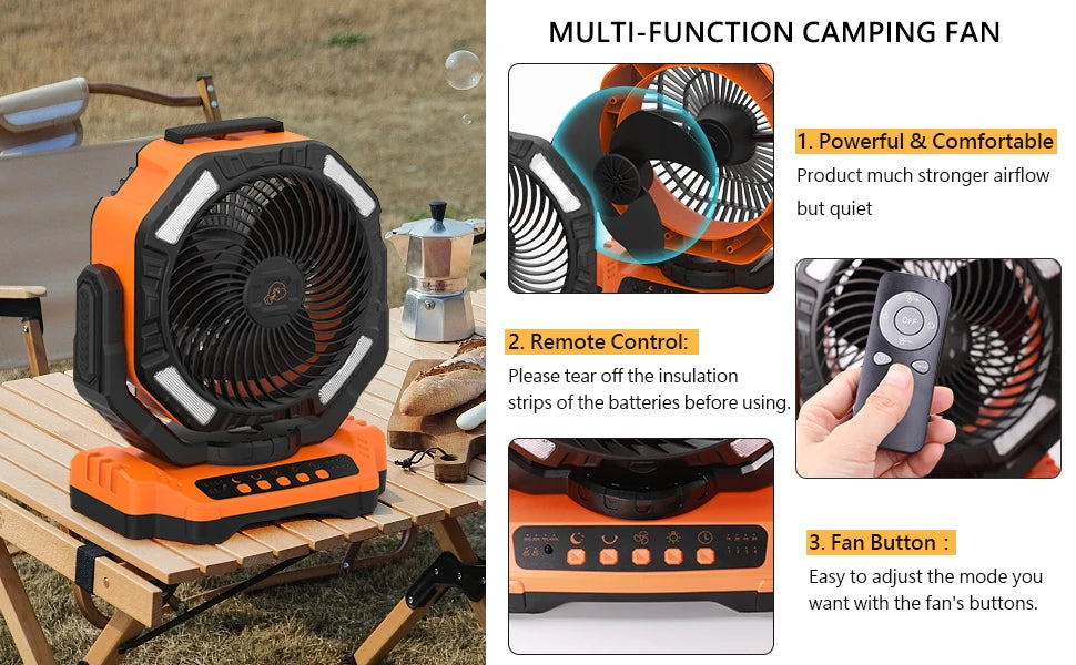 2026 Portable Wireless Fan 40000mAh Camping Fan Rechargeable Table Fan Travel Tent Fan Air Circulator Tents Outdoor Electric Fan