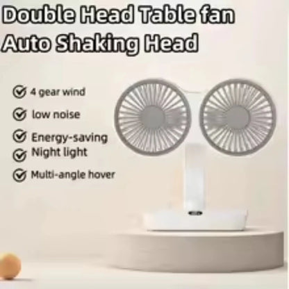 Double Head DesktopFan:4-speed fast cooling, 8000mAhbatterydigital display adjustable directionshakingfunction for household use