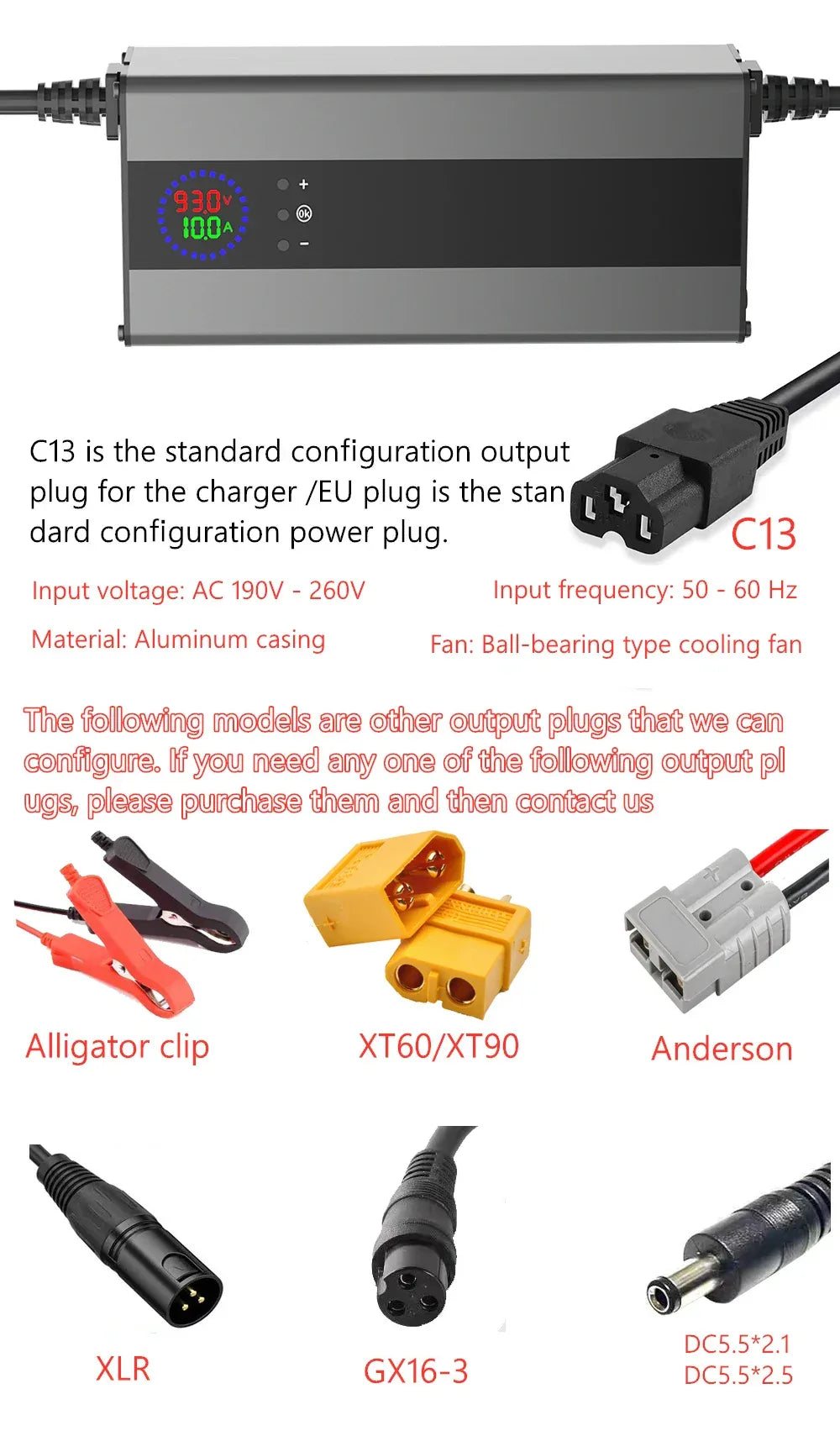 10A 15A 24V 48V 58.4V 72V 60V 67.2V 84V Li-ion Lifepo4 Lithium Battery Charger Curren Adjustable 13S Charge 8S 16S 20S 24S parts