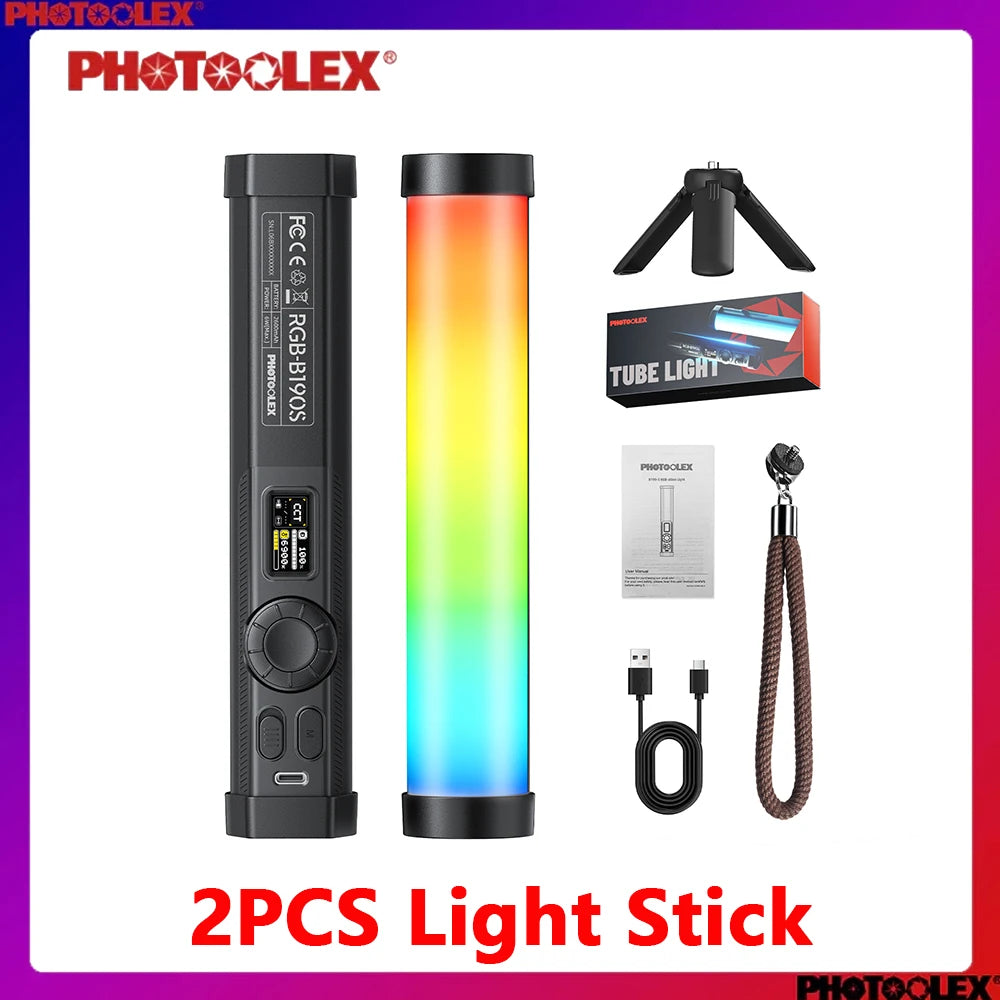 PHOTOOLEX RGB Video Light Handheld Magnetic Tube Light Design  2500K-9000K Photography Studio Lamp 12 Light Effects LED Tube