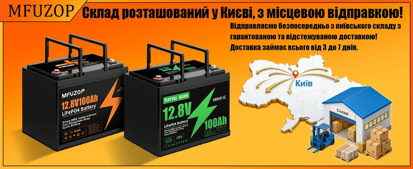 MFUZOP 12V100ah Portable Rechargeable LiFePO4 Battery Built in Smart BMS Deep Cycle 10000+ for RV Solar No VAT