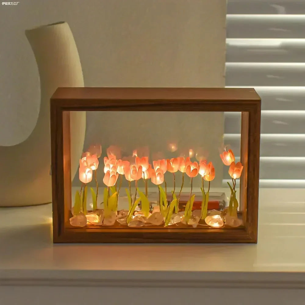 DIY Wooden Photo Frame Tulip Flower Sea Home Decoration Ornaments Atmosphere Lights Valentine's Day Mother's Day Birthday Gifts