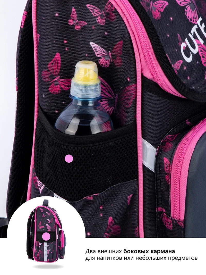 Orthopedic School Backpack For Girls Cartoon Cat Primary School Grade 1 Students Bags Kids Satchels Female Bookbag 7-9 Years