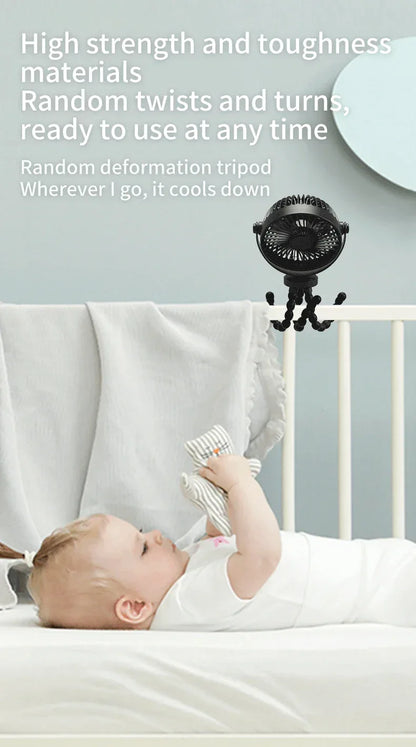 Mini Portable Stroller Fan,3 Speed Rechargeable,360° Rotate Flexible Tripod Better Cooling for Car Seat Crib Treadmill 5000mAh
