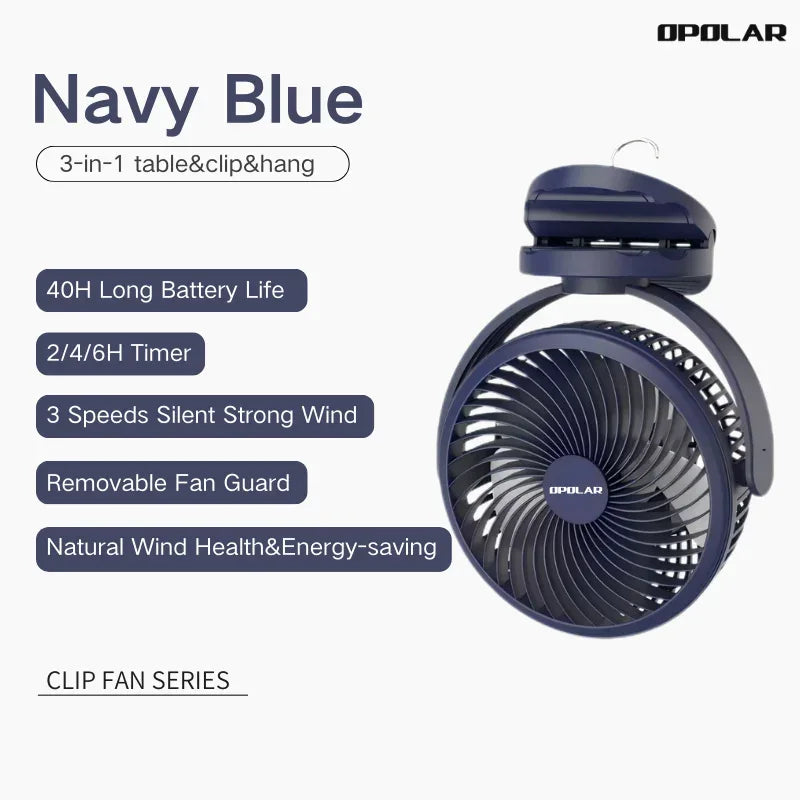 OPOLAR 8inch 10000mAh Rechargeable Clip Fan Desktop Mini Air Cooler with Timing Removable Fan Guard