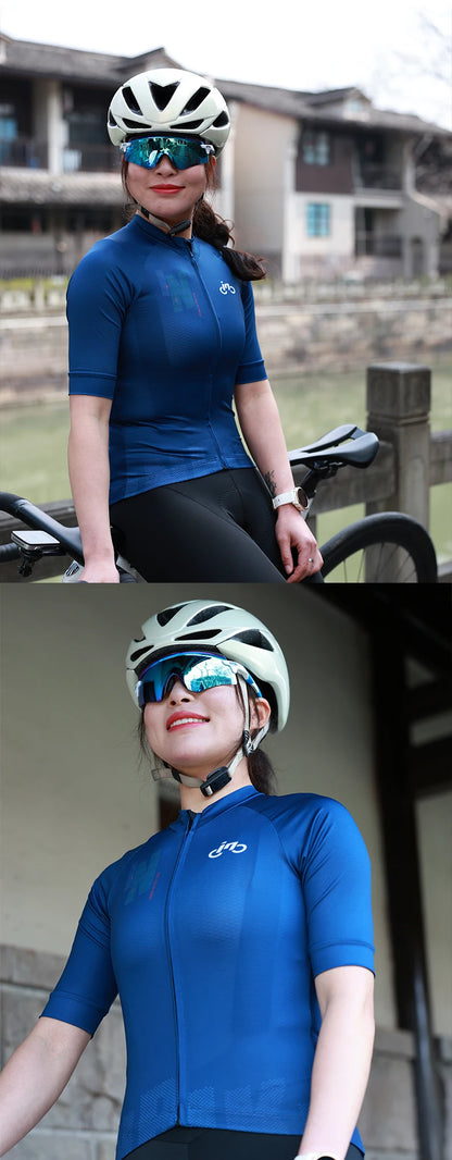 INBIKE Summer New Bicycle Short Sleeve Jersey Quick Drying Women's MTB Cycling Jersey Breathable Biking Clothing with 3 Pockets