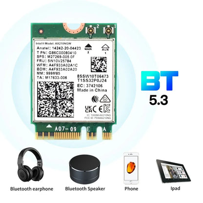 FENVI WiFi 6E Card AX210NGW 5374Mbps 2.4G/5G/6GHz M.2 Wireless Network Card For Bluetooth 5.3 802.11AX For Laptop PC Win 10/11