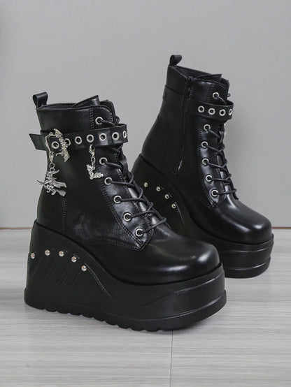 2024 New Boots for Women Fashion Hot Sale Punk Goth Platform Heels Wedge Women's Boots Casual Goth Punk Size 43 Women's Shoes