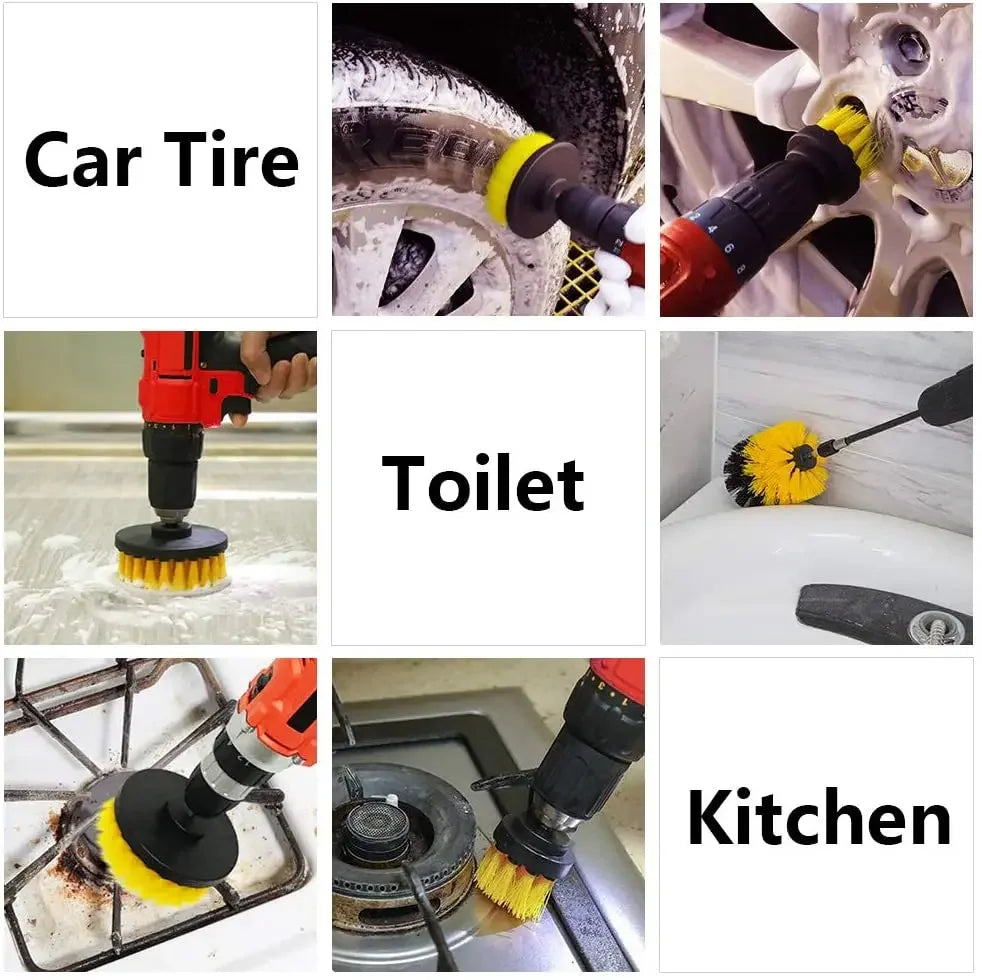 3Pcs Set Electric Scrubber Brush Drill Brush Kit Plastic Round Cleaning Brush For Carpet Glass Car Tires Nylon Brushes 2/3.5/4''