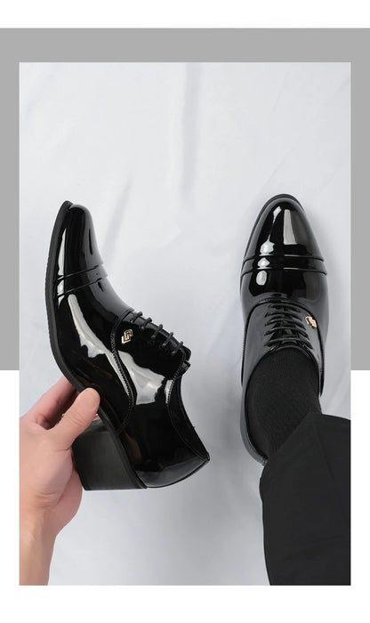 Premium Leather Men Shoes Slip On Loafers European Brand Business Casual Wedding Party Plaid Design Height Increasing