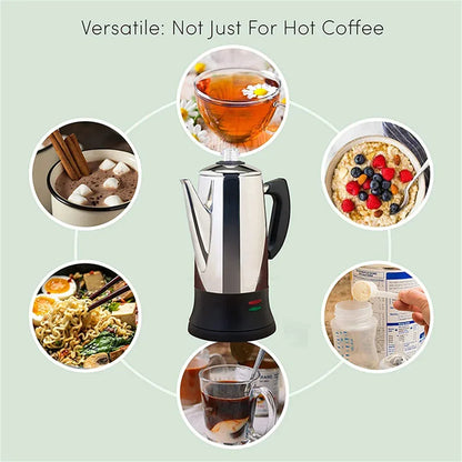 1.8L Electric Coffee Percolator 12 Cup Stainless Steel Coffee Pot with Keep Warm Function Reusable Filter Basket Coffee Maker
