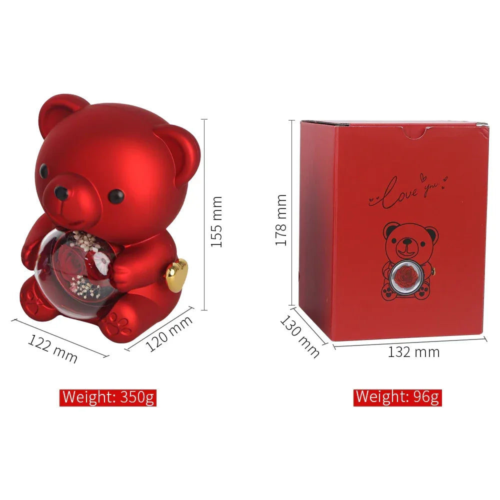 Cute Teddy Bear Design Jewelry Box for Girlfriend, Wife, Mother's Day, Birthday, Valentine's Day Surprise Heart Necklace