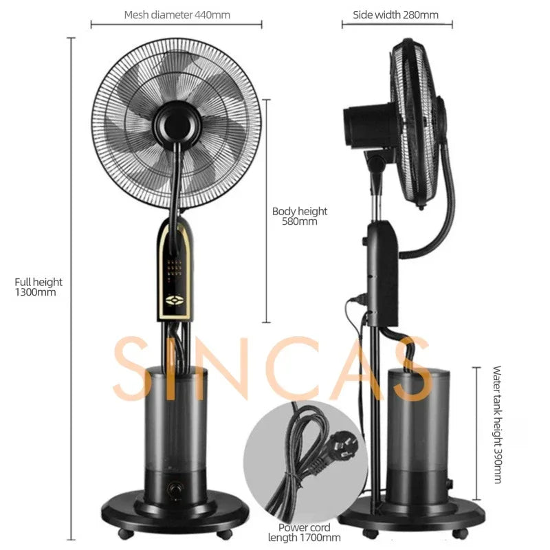 Mist Cooling Floor Fan with Remote 3-Speed High Airflow Portable Quiet Wide Oscillation Detachable Humidification Home Office