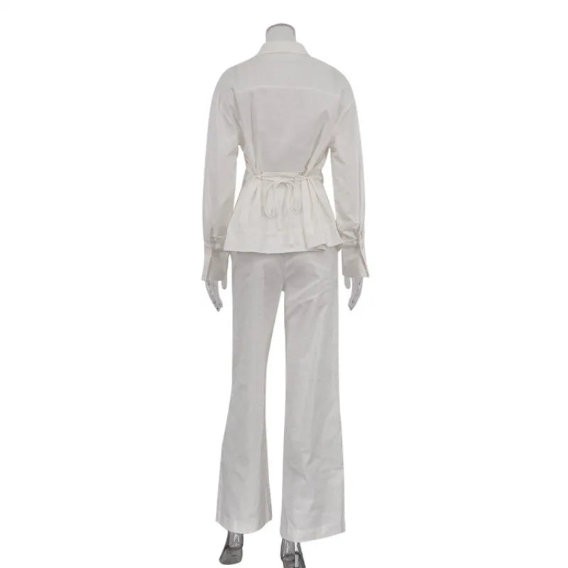 INS Loose Tracksuit Elegant Women Trousres Set Y2K Outfits Long Sleeve Irregular Blouse Top Lace Up Wide Leg Pants Two Piece Set
